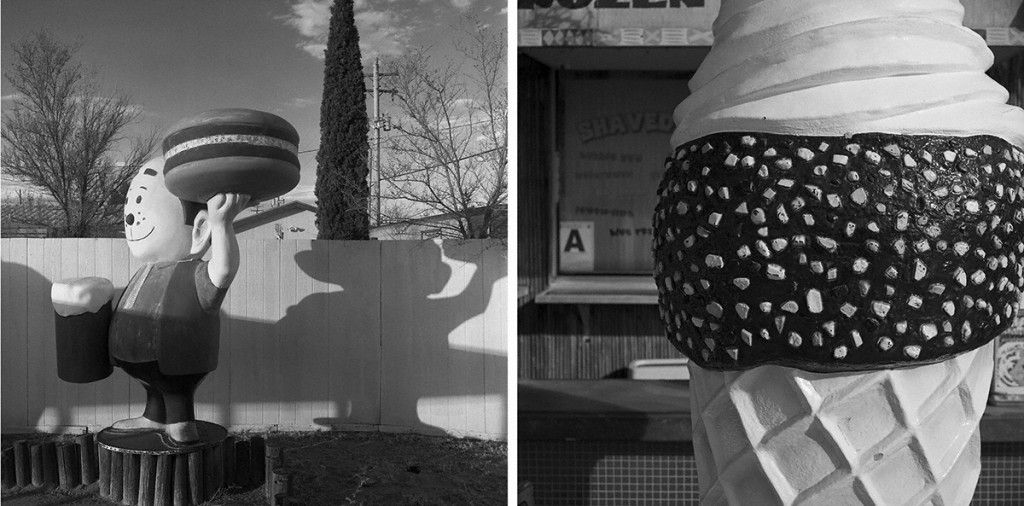Carter’s Hamburger Man, Wilcox, Arizona   /   Ice Cream Cone Advertising Prop, Mission Beach, California